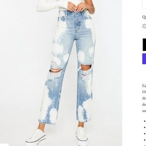 KanCan Moon High Rise 90's Boyfriend Jeans Distress‎ Faux Worn Bleach Dye